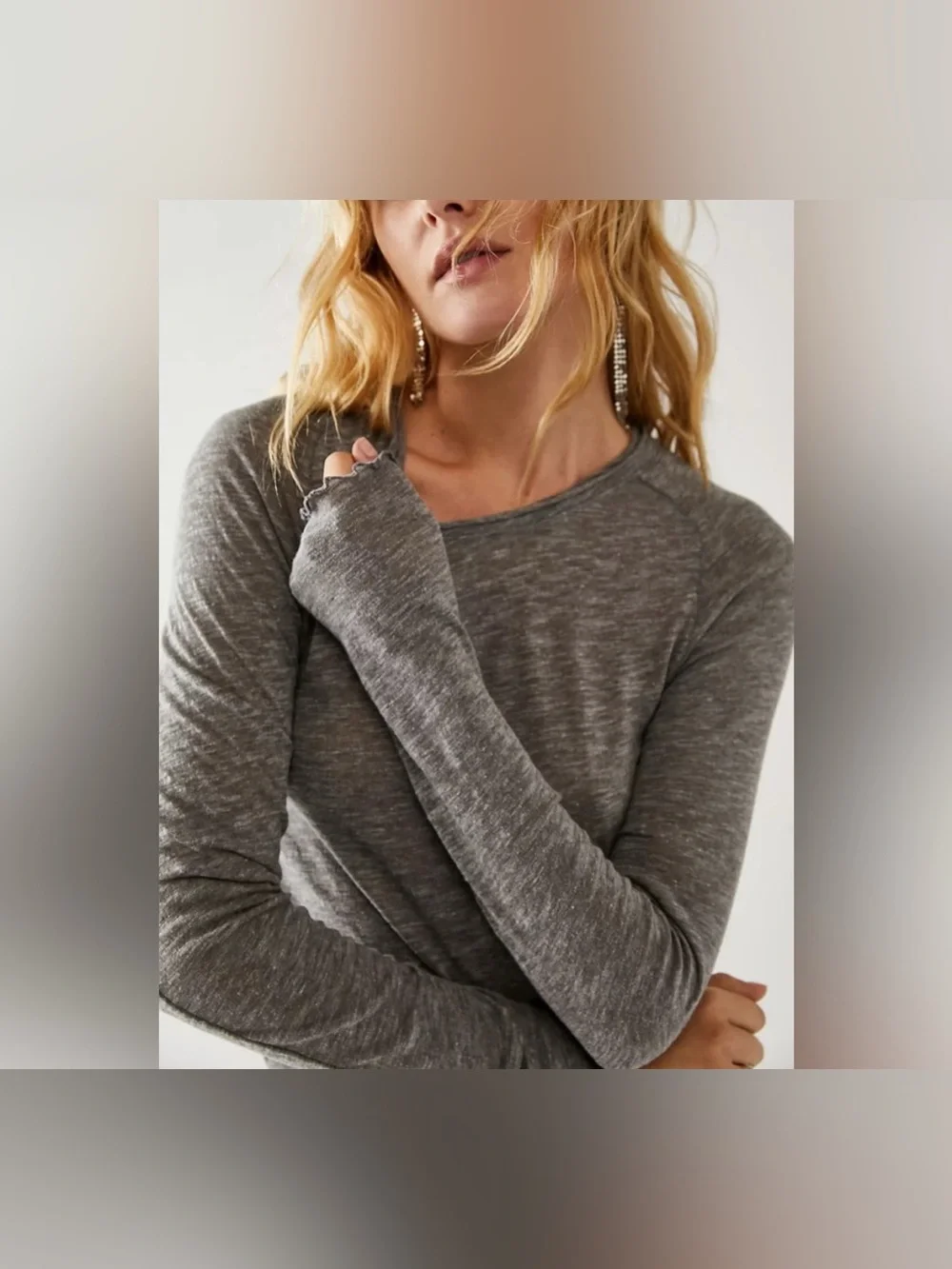 NWOT Free People We The Free Be My Baby Long-Sleeve Tee - Heather grey - XL
